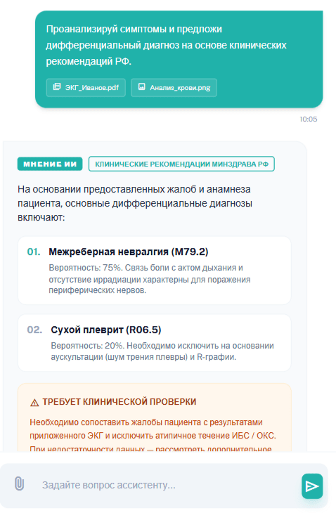 Интерфейс NexusMed с клиническими рекомендациями